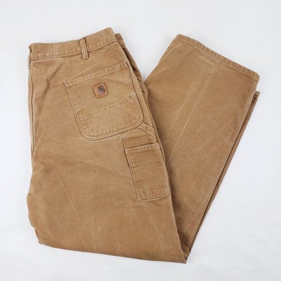 Carhartt B11 Washed Duck Work Dungaree Jeans Carpenter Style Brown Size 50 x 32 - Picture 3 of 8
